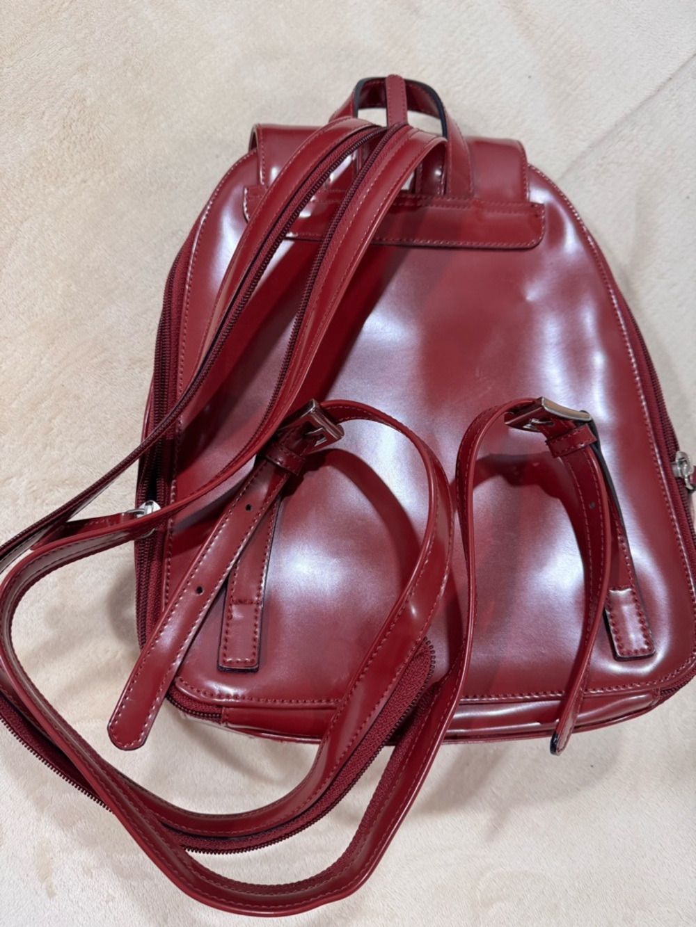 Red Leather Backpack with Embossed Logo - Picture 2 of 5